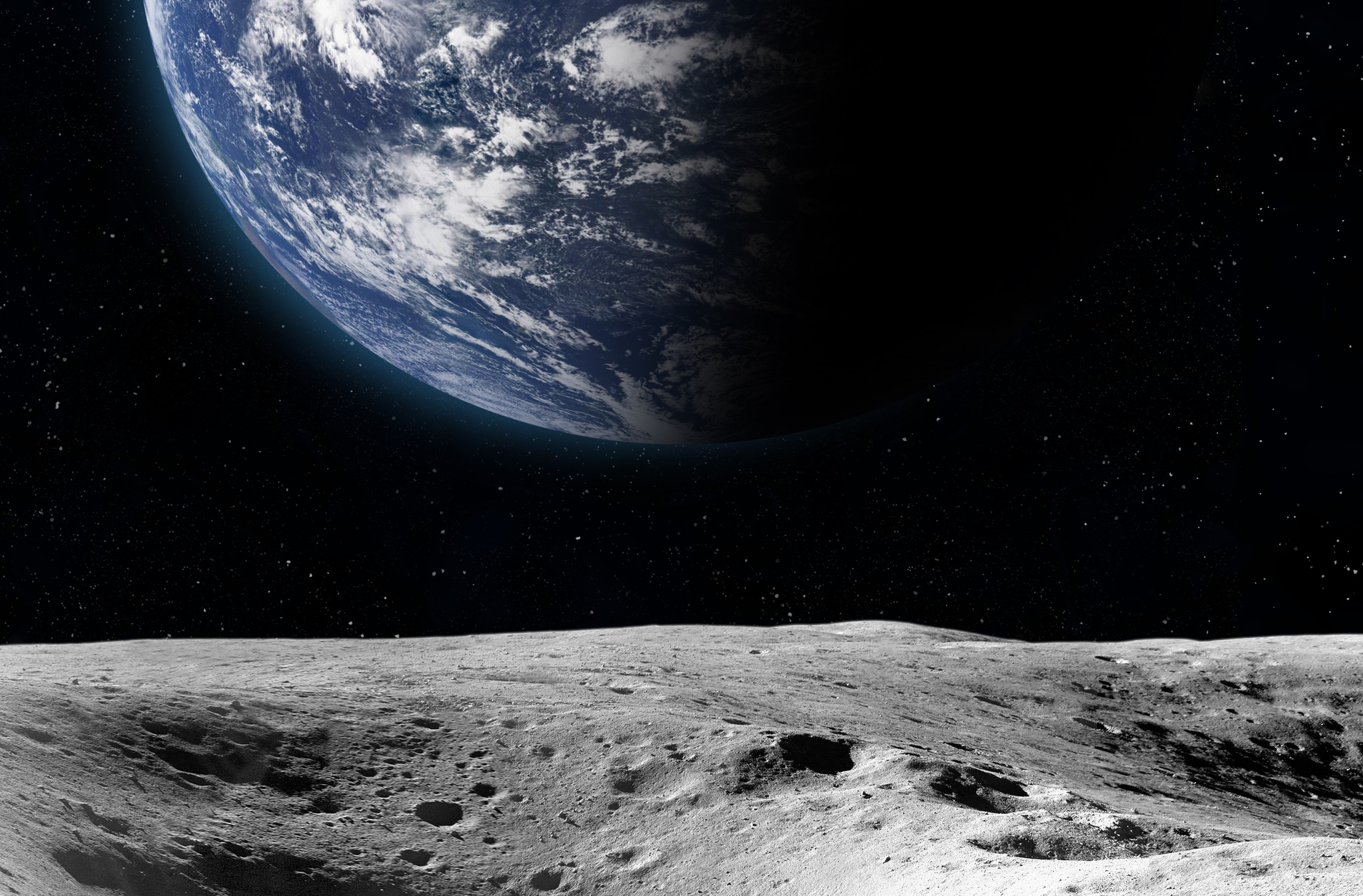 Moon surface and Earth.